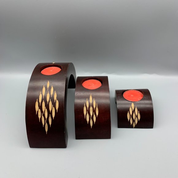 Source Unknown Other - Rare set of 3 Nesting Arched Wood Tealight Candle Holders Purchased in Dubai